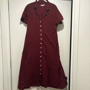 Elegant Burgundy Button-Down Dress